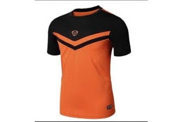 Đồng phục áo thun thể thao tay ngắn cổ tròn phối màu đen cam