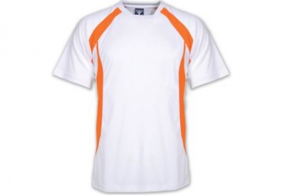 Đồng phục áo thun thể thao tay ngắn cổ tròn phối màu trắng cam