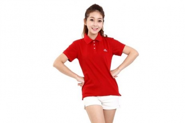 Đồng phục áo thun thể thao nữ tay ngắn cổ trụ màu đỏ