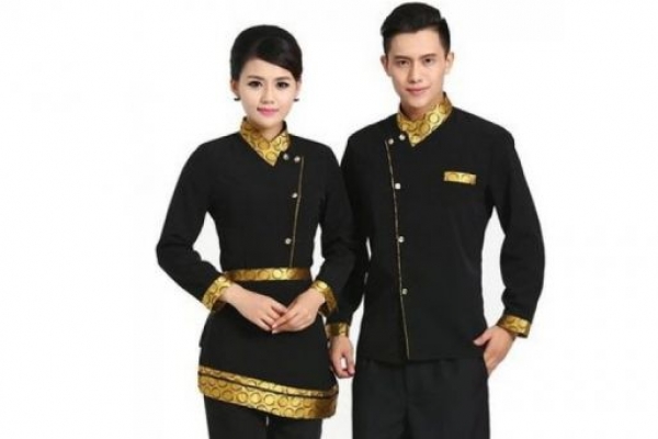 Đồng phục nhân viên nhà hàng khách sạn tay dài phối màu đen vàng